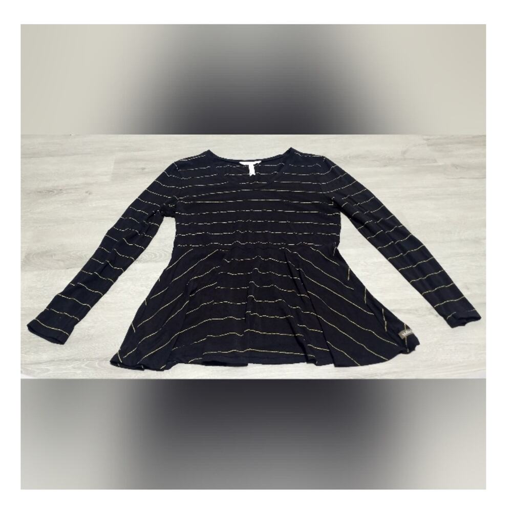 Matilda Jane Enjoy The Party Wonderment Black and Gold Striped Tunic Top Size M